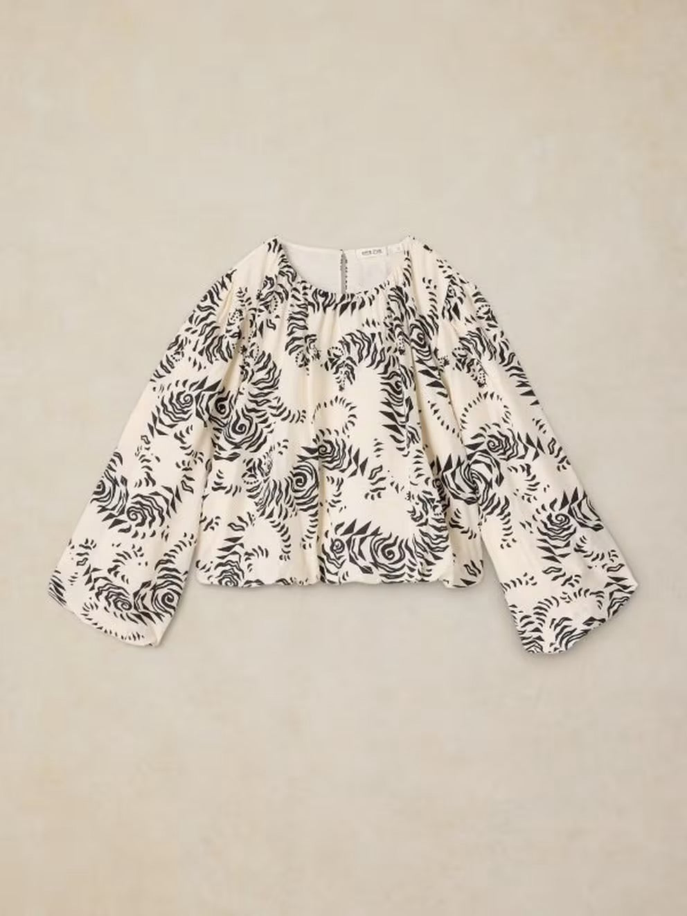 Lyra Bubble Hem Top - Ivory Print
