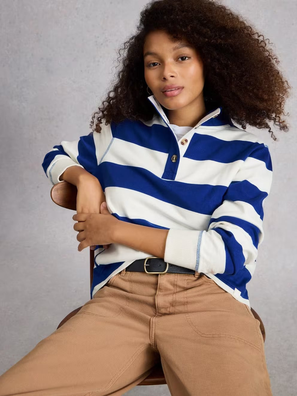 Bobby Button Stripe Sweat - Blue Multi