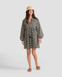 Spanish Tile Boho Puff Sleeve Dress