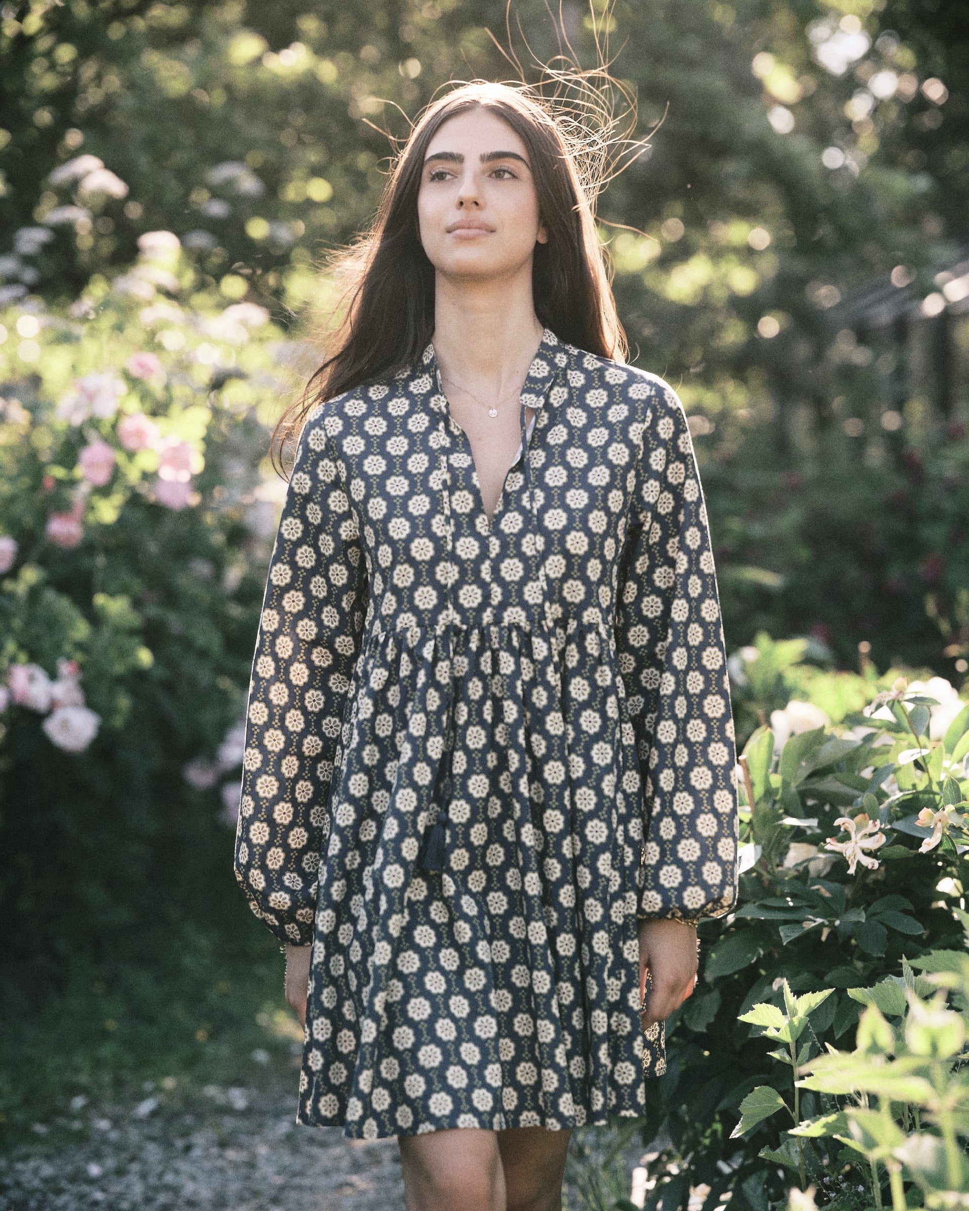 Spanish Tile Boho Puff Sleeve Dress