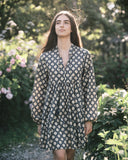 Spanish Tile Boho Puff Sleeve Dress