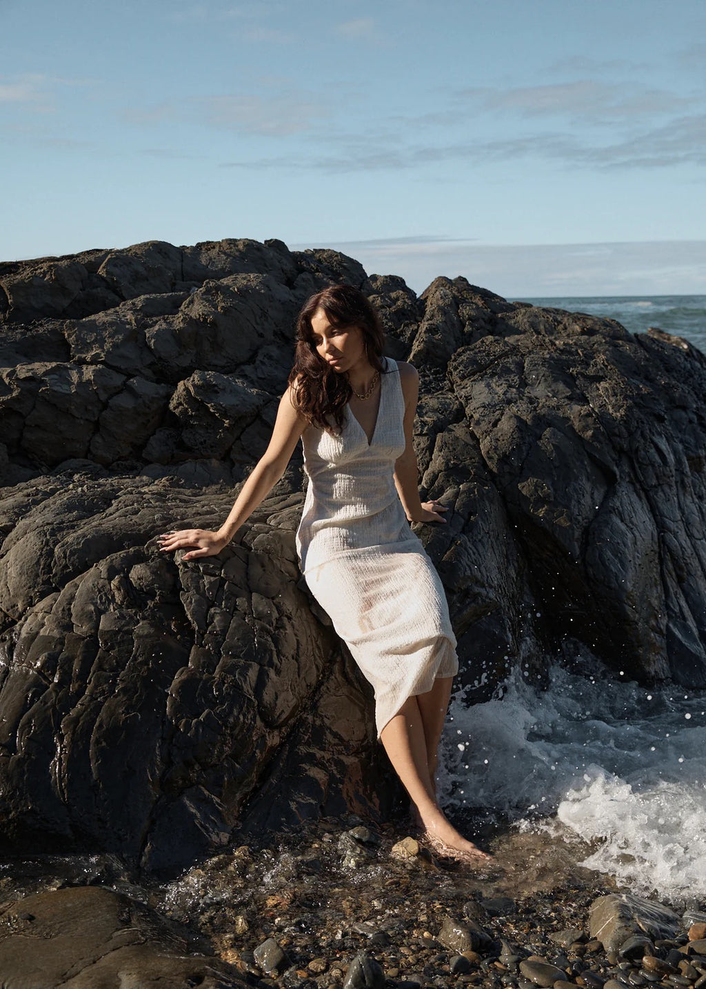 Focus Seersucker Maxi Dress - White