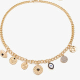 Celestial Coin Charm White Evil Eye Necklace