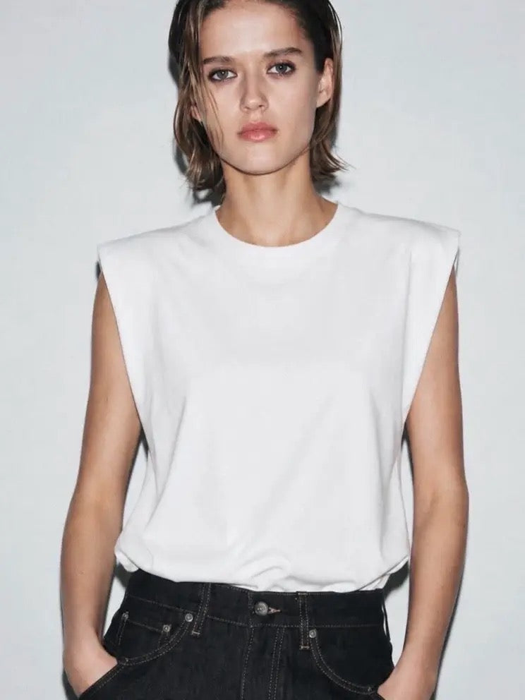 Padded Shoulder Muscle Tee - White