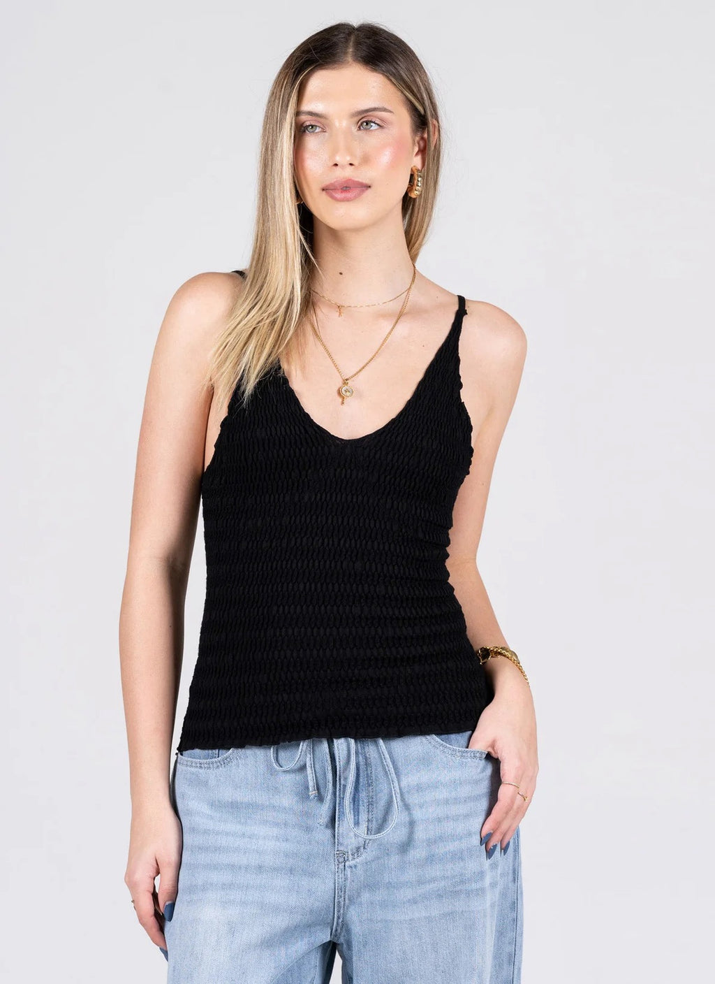 Bamboo Seamless Smocked Tank