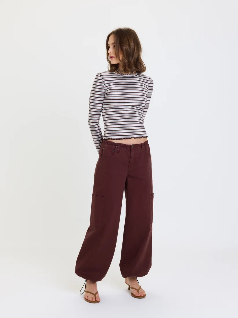 Mirage Mid Rise Cargo Harem Pant - Cherry Cola