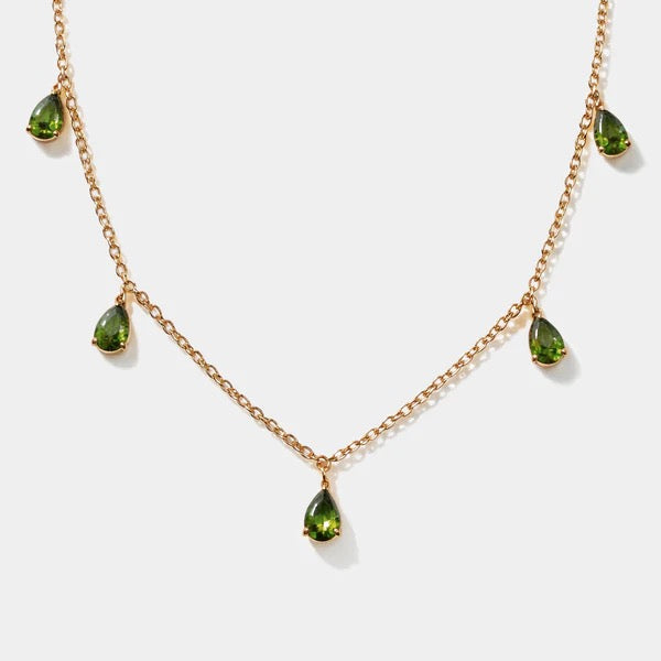 Gold Necklace With Green Stones
