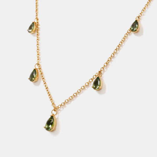 Gold Necklace With Green Stones
