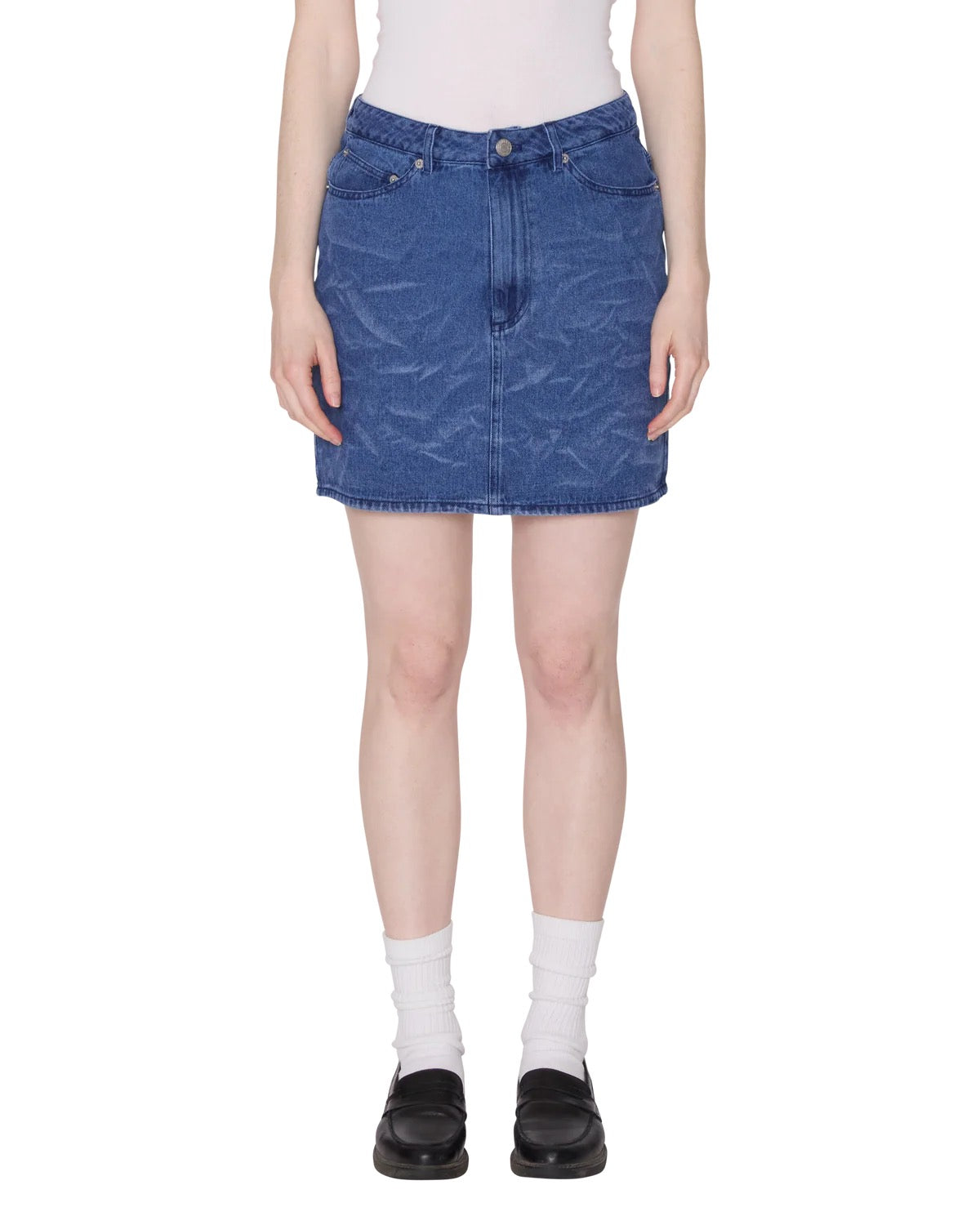 Trinity Wrinkle Denim Skirt - Medium Stonewash