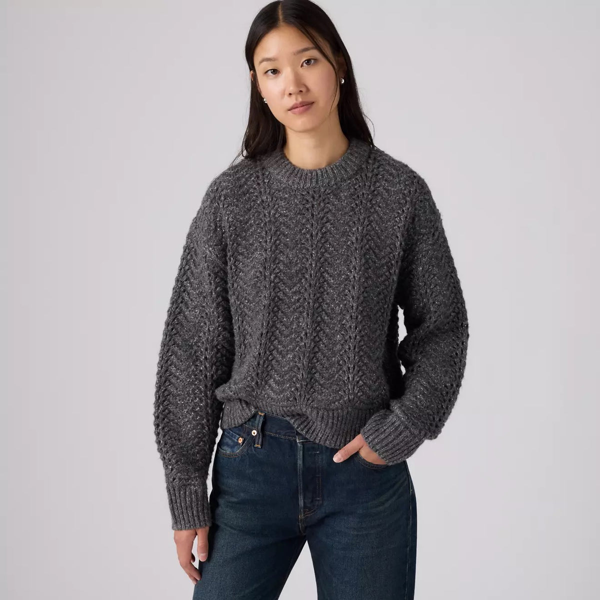 Charlotte Pointelle Sweater - Dark Charcoal