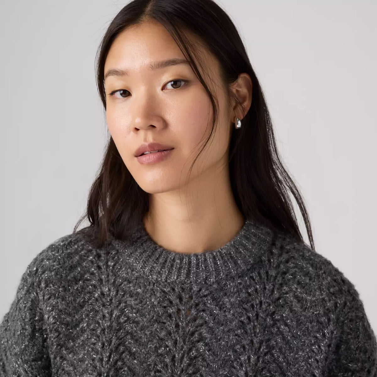 Charlotte Pointelle Sweater - Dark Charcoal