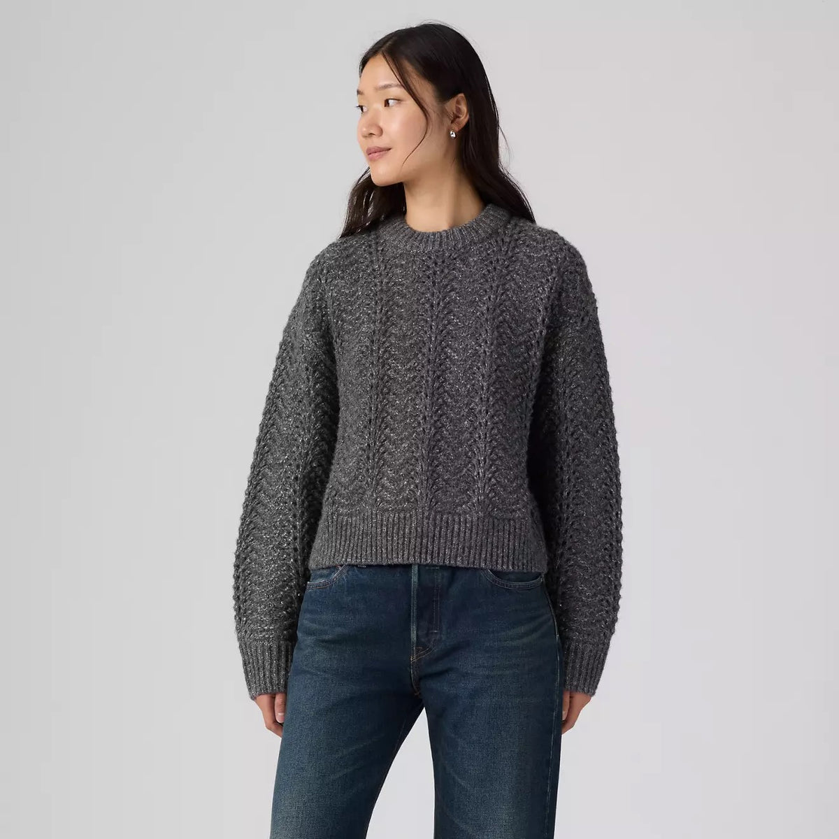 Charlotte Pointelle Sweater - Dark Charcoal
