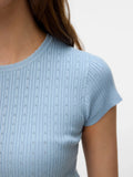 Silje Cap Sleeve O Neck Pointelle Pullover - Cashmere Blue