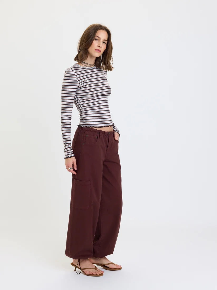 Mirage Mid Rise Cargo Harem Pant - Cherry Cola