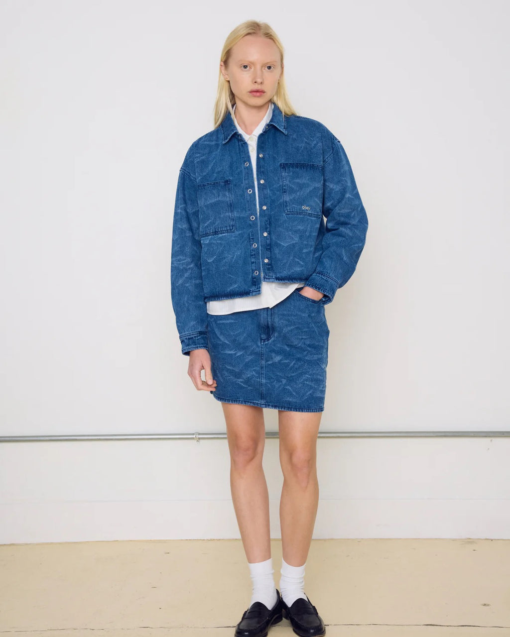 Trinity Wrinkle Denim Skirt - Medium Stonewash