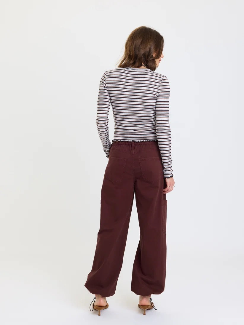 Mirage Mid Rise Cargo Harem Pant - Cherry Cola