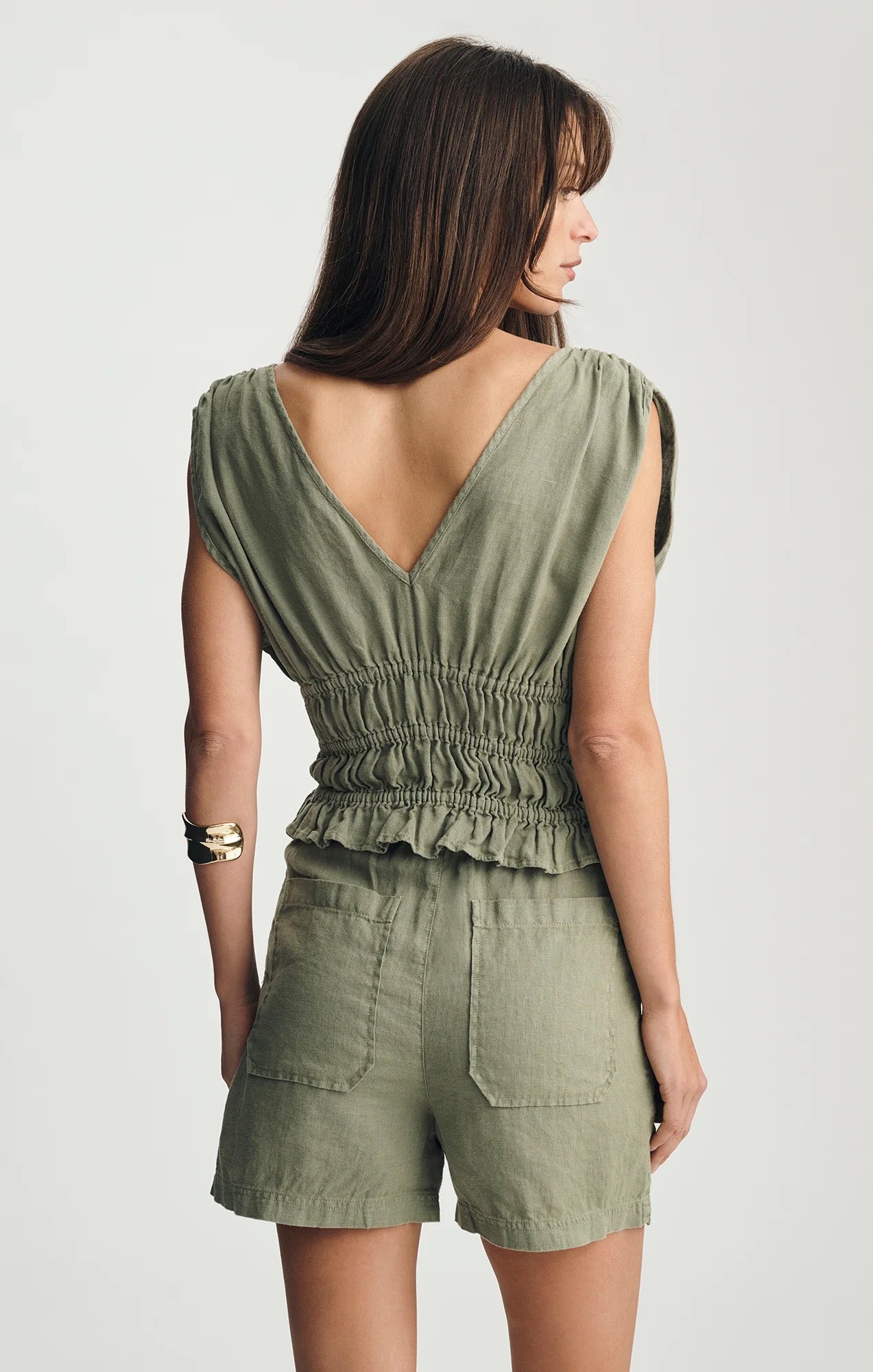 Linen Tiered V Neck Tank - Sea Spray