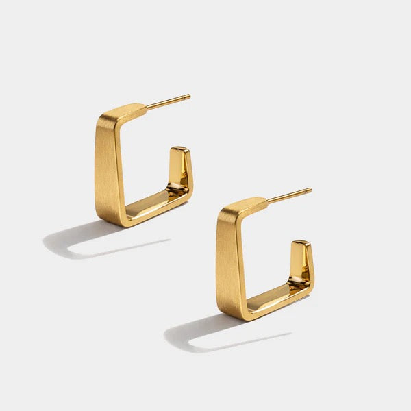 Angular Brushed Open Hoop Earrings