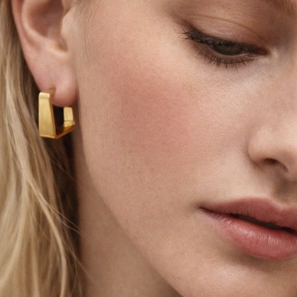 Angular Brushed Open Hoop Earrings