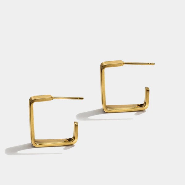 Angular Brushed Open Hoop Earrings