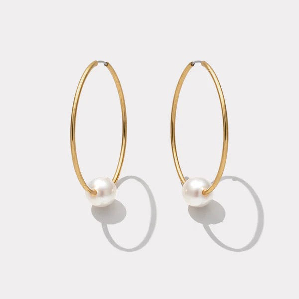 Thin Hoop Earring With Round Pearl