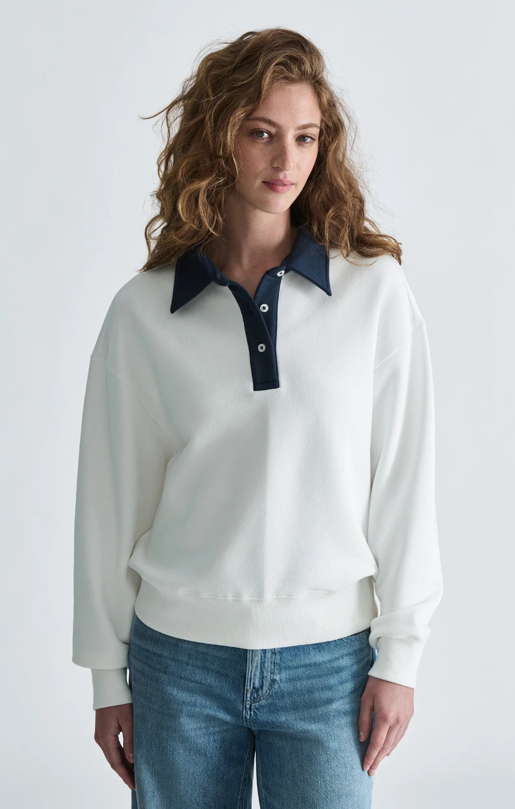 Polo Neck Sweatshirt - Antique White
