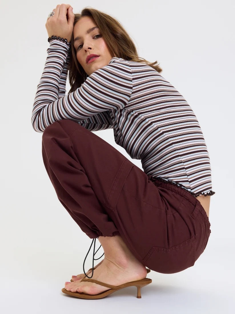 Mirage Mid Rise Cargo Harem Pant - Cherry Cola