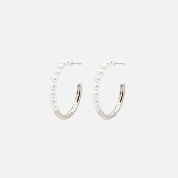 Hoop Earrings With Half Synthetic Pearl