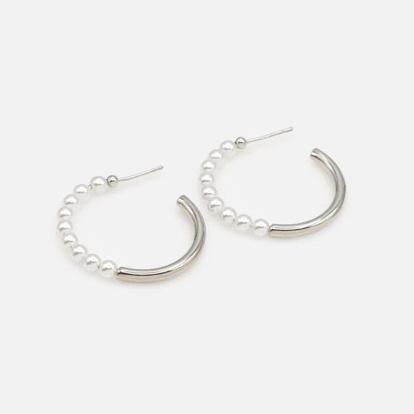 Hoop Earrings With Half Synthetic Pearl