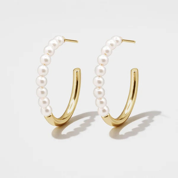Hoop Earrings With Half Synthetic Pearl
