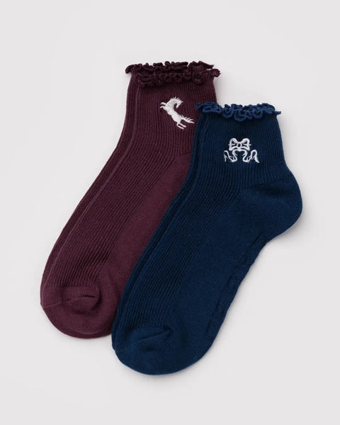 Lettuce Edge Socks - Mahogany & Navy Icons