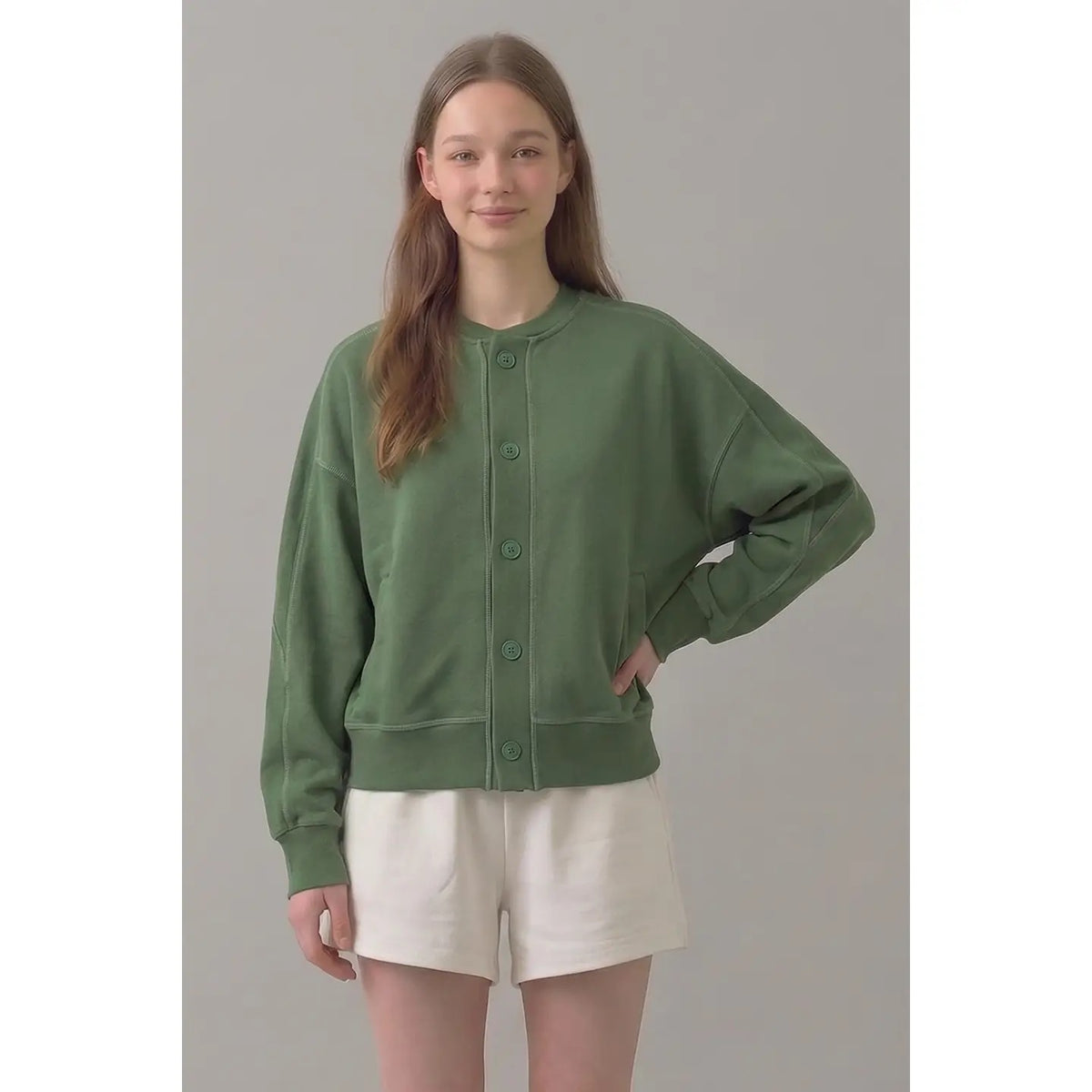 Pre Shrunk Stitched Cotton Terry Cardigan