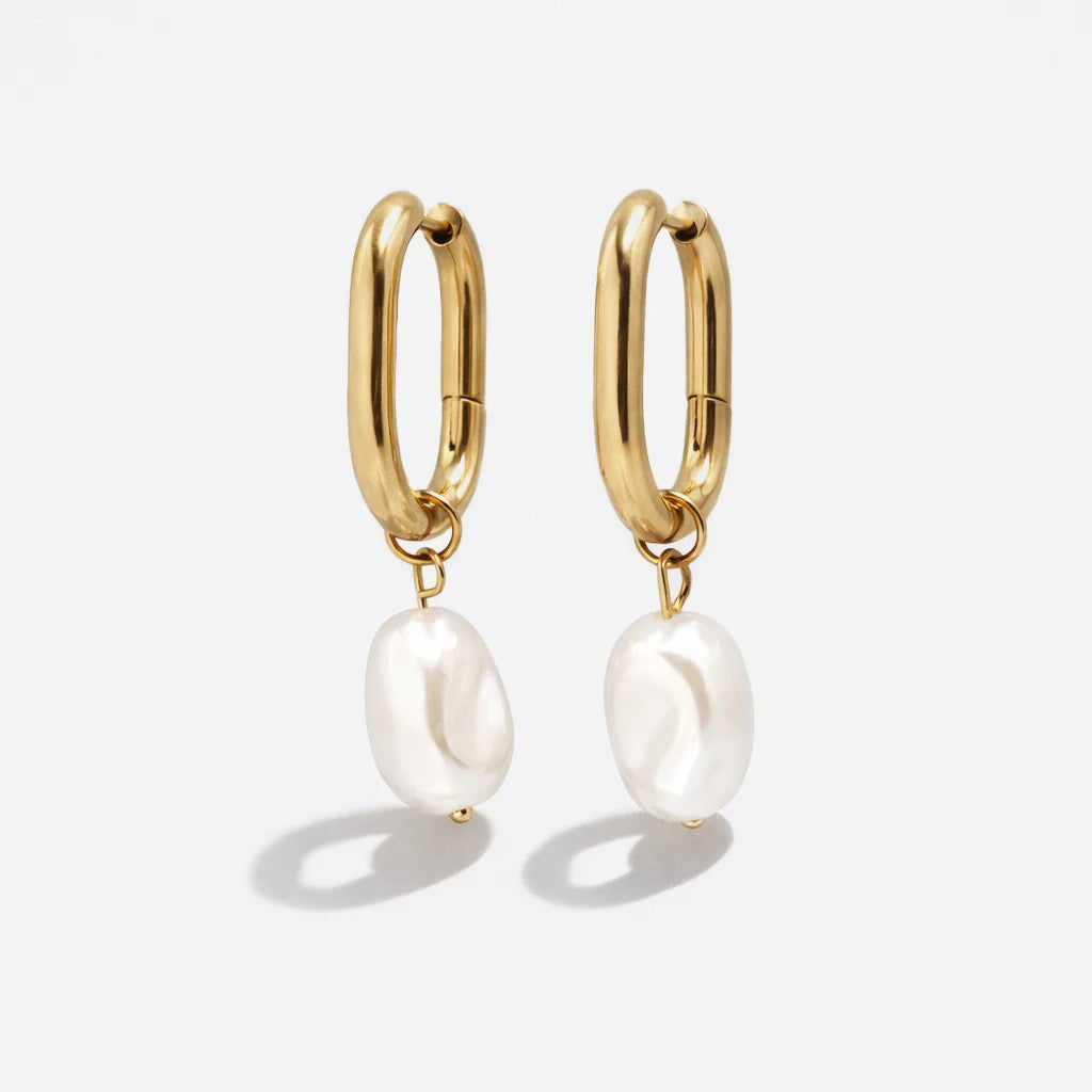 Oval Hoops With Round Pearl