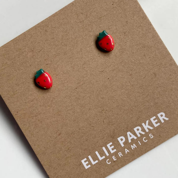 Ceramic Strawberry Clay Stud Earrings