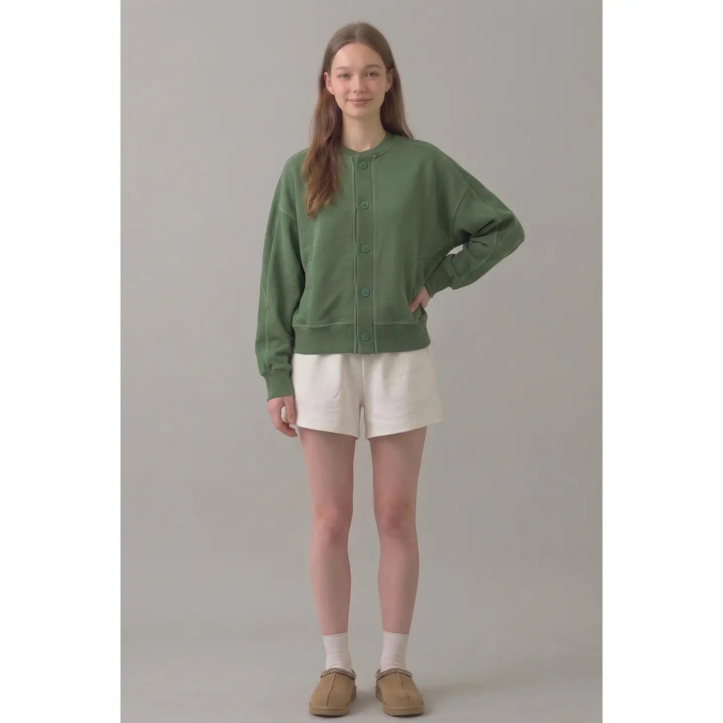 Pre Shrunk Stitched Cotton Terry Cardigan