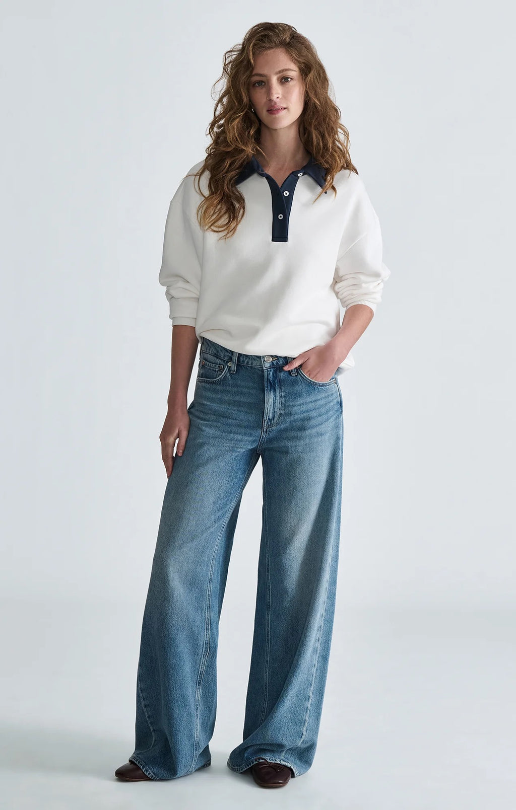 Polo Neck Sweatshirt - Antique White