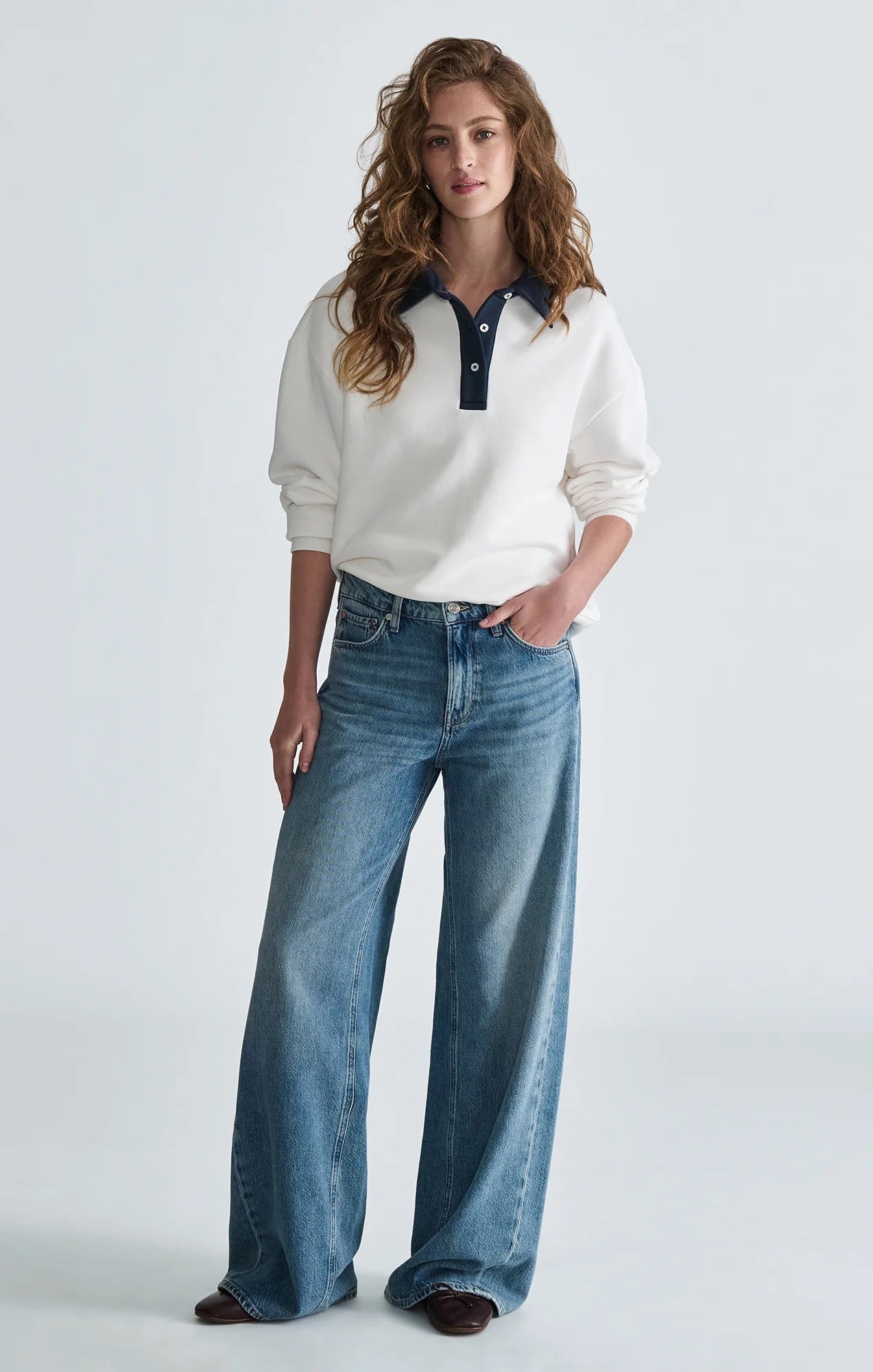 Polo Neck Sweatshirt - Antique White