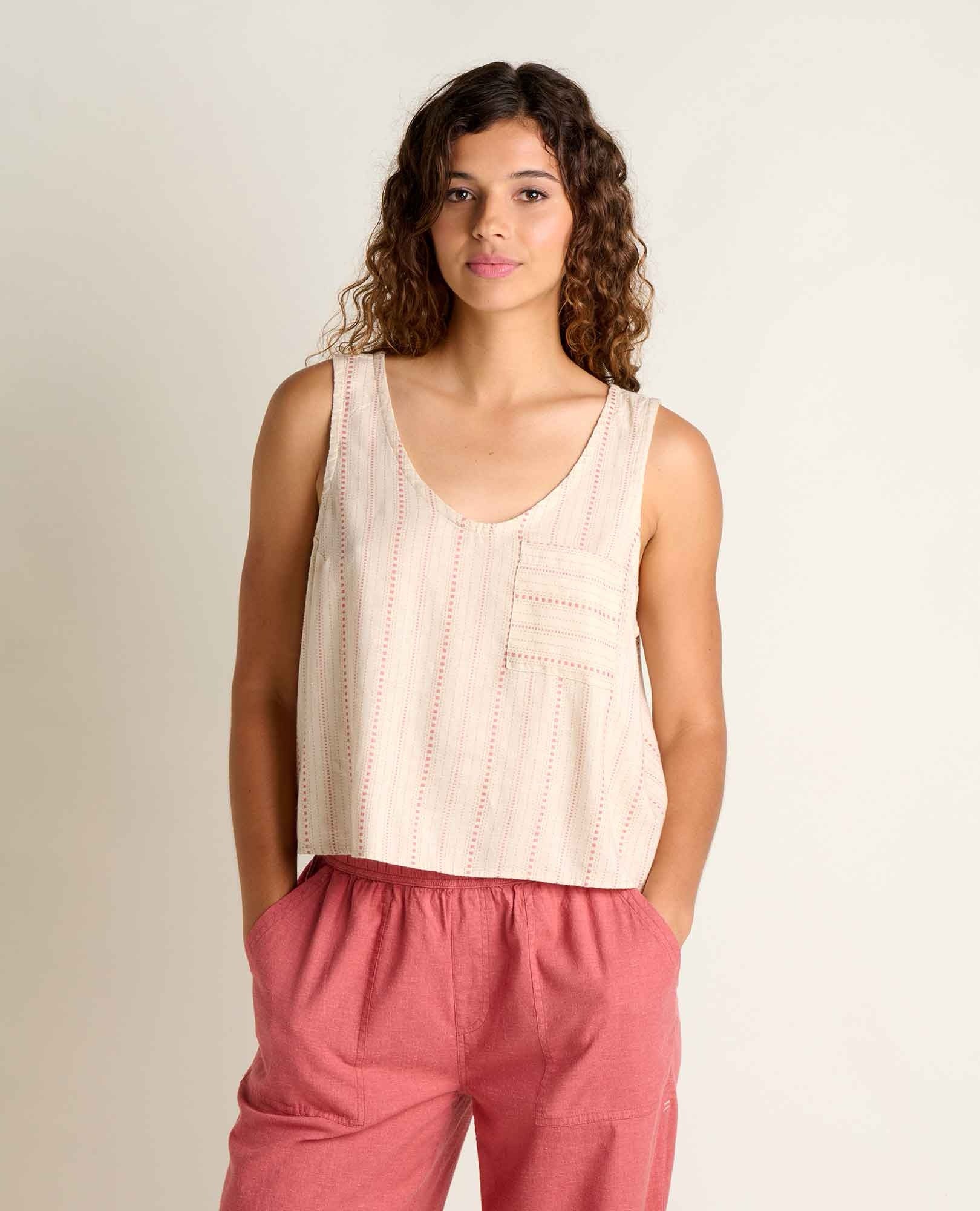 Taj Hemp Button Back Tank - London Fog Dobby