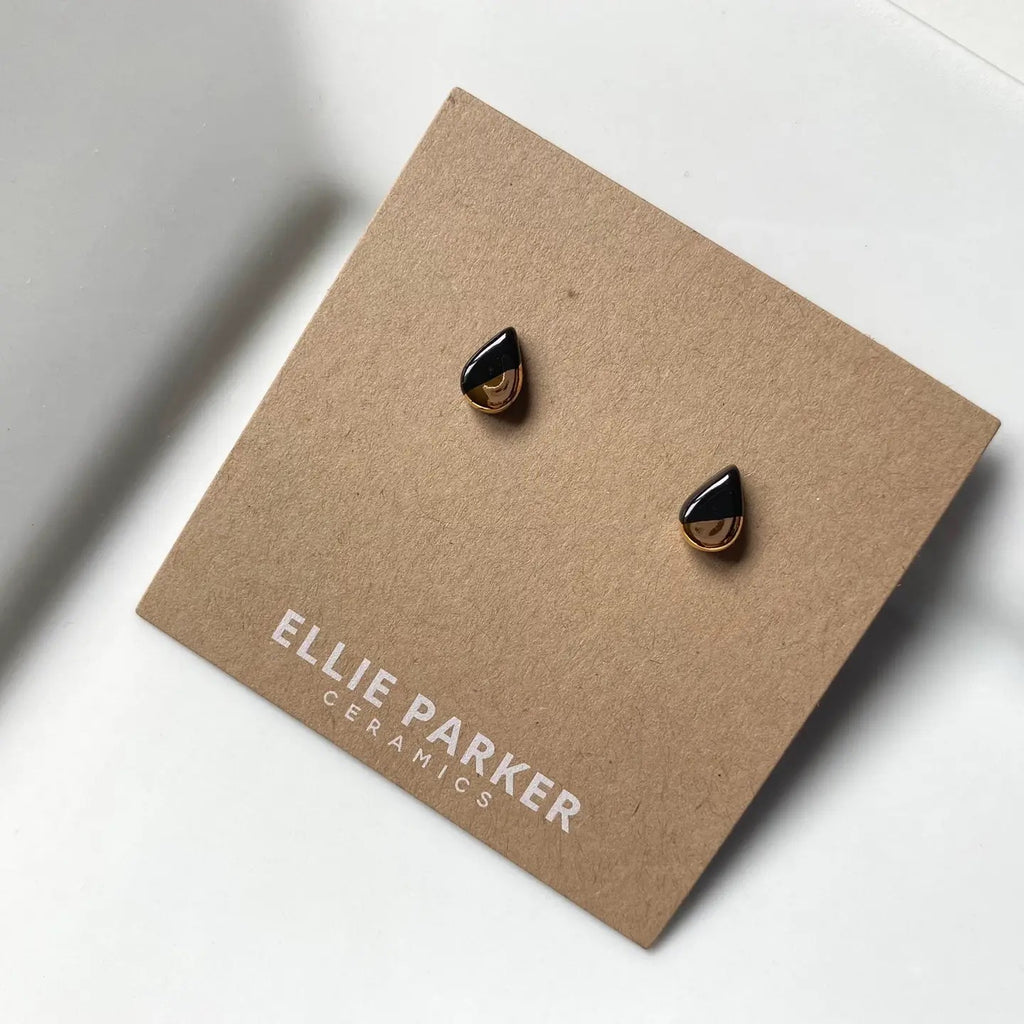 Teardrop Ceramic Gold Accent Stud  Earrings