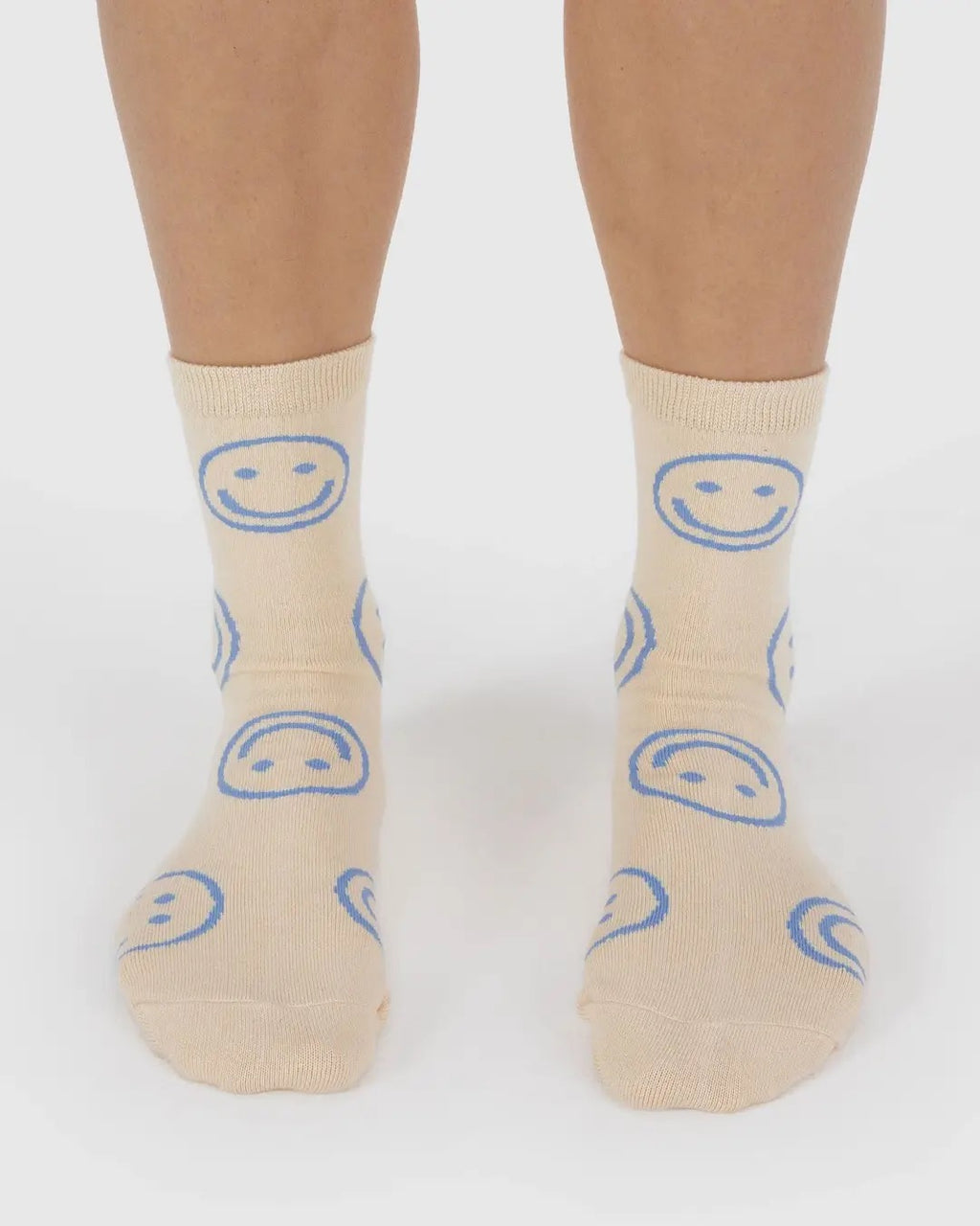 Crew Sock - Ecru Periwinkle Happy