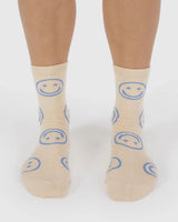 Crew Sock - Ecru Periwinkle Happy
