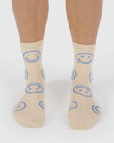 Crew Sock - Ecru Periwinkle Happy