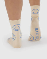 Crew Sock - Ecru Periwinkle Happy