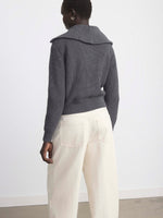 The Drop Collar Zip Up Cardigan - Cool Grey