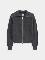 The Drop Collar Zip Up Cardigan - Cool Grey