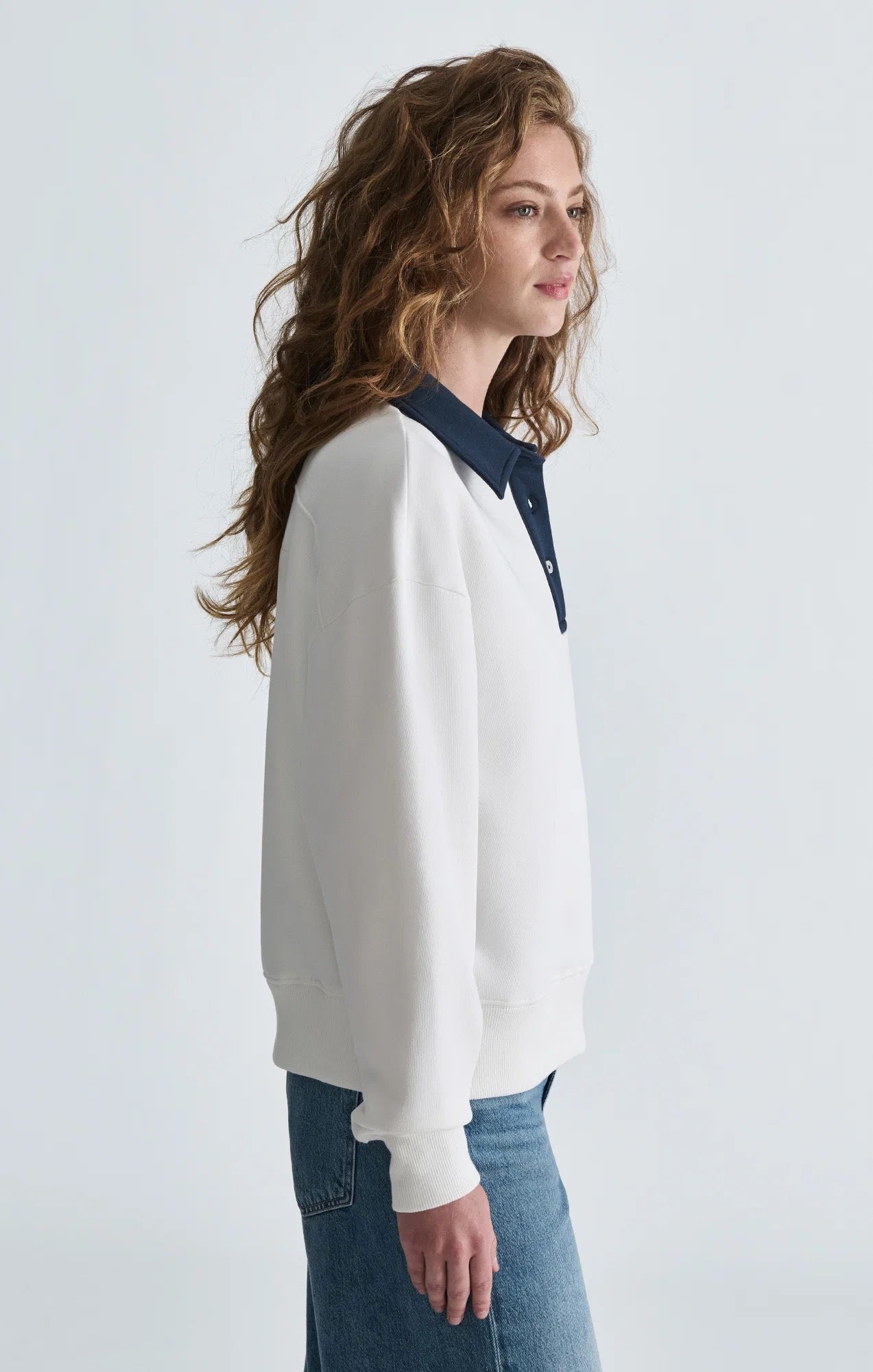 Polo Neck Sweatshirt - Antique White