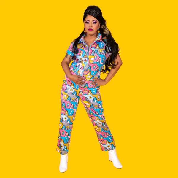 8-Bit Print Jumpsuit - Pretty Pastel
