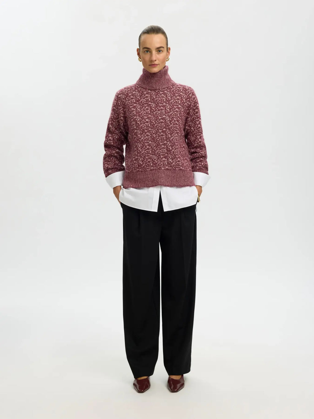 Lulu Duo High Neck Jumper - Tawny Port