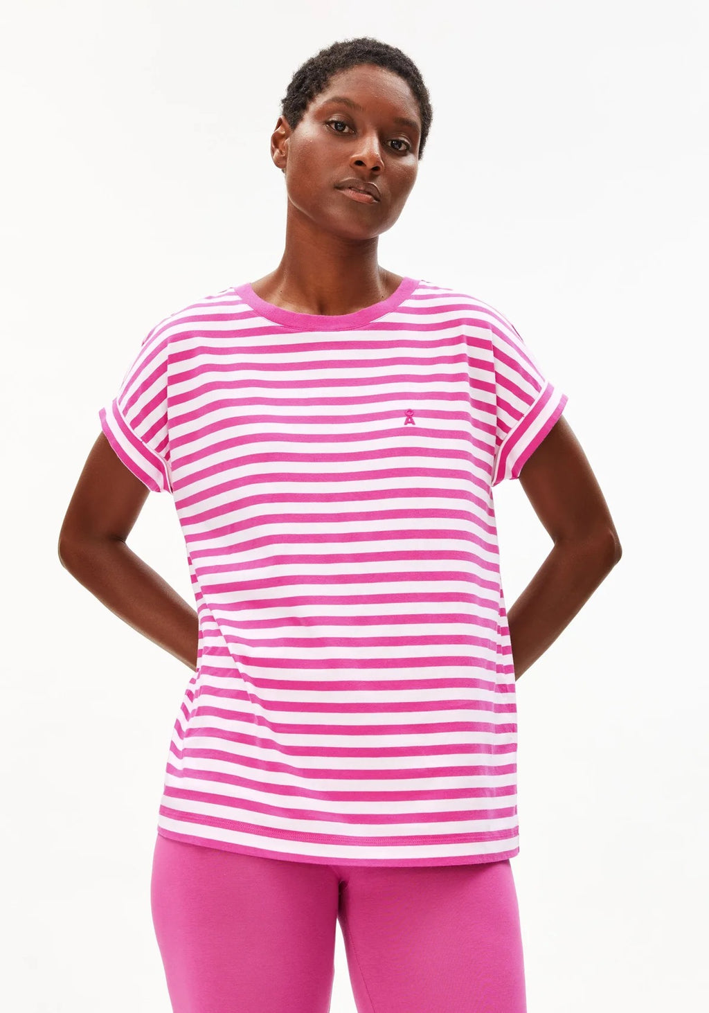 Idaara Stripes T Shirt - White/Very Berry