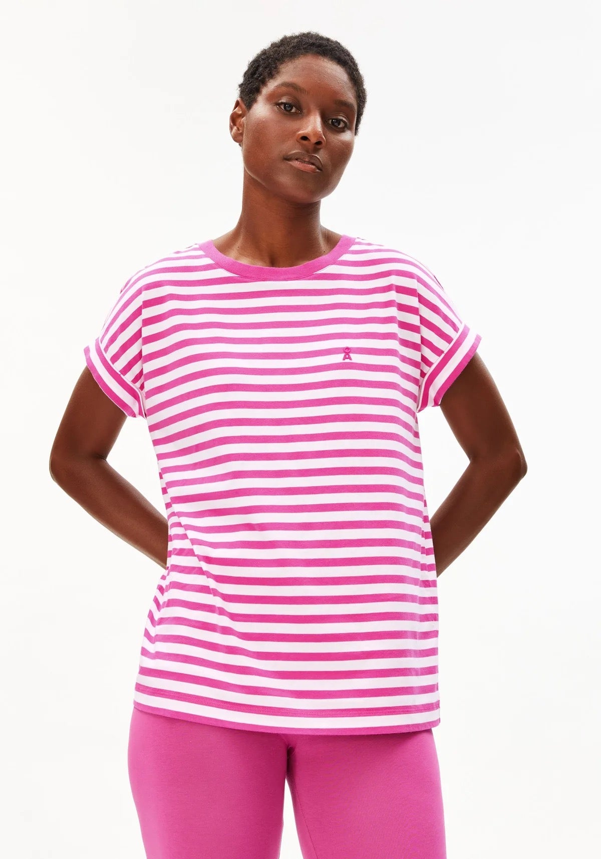 Idaara Stripes T Shirt - White/Very Berry